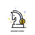 Icon of knight chess piece and dollar sign for investment strategy concept. Flat filled outline style. Pixel perfect 64x64