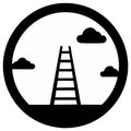 Icon of a ladder reaching upwards to clouds within a circular frame for growth and progress Royalty Free Stock Photo