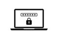 Icon of laptop with lock and password for safety. Login with account in computer. Cyber secure. Registration of user in software.