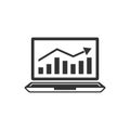 The icon of the laptop on the screen of which a graph or diagram is drawn. Falling and rising prices, stock exchange Royalty Free Stock Photo