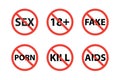 prohibition negative thing icon design, sex, fake news, set collection vector Royalty Free Stock Photo