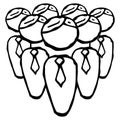 Teamwork. Icon large company business people. Group of people in suits. Vector illustration. Simple hand drawing icon