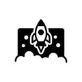 Black solid icon for Launched, begun and rocket