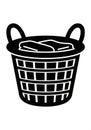 Icon of a laundry basket filled with clothes. Simplistic black and white Royalty Free Stock Photo