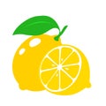 Icon lemon. Fresh lemon fruits and slice. Isolated on white background. Vector Royalty Free Stock Photo