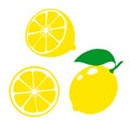 Icon lemon. Set fresh lemon fruits and slice. Isolated on white background. Vector Royalty Free Stock Photo