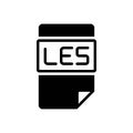 Black solid icon for Les, document and extension