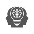 Icon with light bulb, human heads. Creative idea, mind, thinking logo. EPS 10