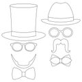 Icon line art poster man father dad day avatar element set hat glasses mustache beard bow tie.