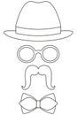 Icon line art poster man father dad day avatar element set hat glasses mustache bow tie.