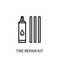 Icon Of The Line Is A Car Tire Repair Kit In A Simple Style. Glue, Raw rubber for repairing cuts and punctures of the