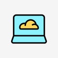 Icon Line Color Cloud system and Laptop computer. Royalty Free Stock Photo