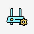 Icon Line Color modem internet setting gear symbol.