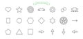 Icon, line, set, big, love, shape, heart, star, spiral, flag, ribbon, gear, ring, chain, circle, hexagon, pentagon