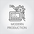 Icon in line style symbolizing modern production and contemporary computer technology. Vector pictograph