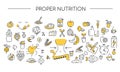 Icon linear background. Proper nutrition. Healthy icons set. Lifestyle texture two colors