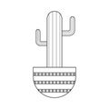 Icon with linear cactus. Linear vector illustration with exotic cactus. Succulent outline logo. Decorative flowering plant in a