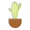 Icon with linear colorful cactus. Linear vector illustration with exotic cactus. Succulent outline logo.