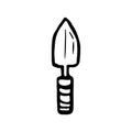 Icon. Linear logo of hand gardening tool. Black simple illustration of excavation, work with soil. Contour isolated