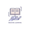 Icon logo robotics and machine learning in the form of a robot hand and a book colored in a linear flat style. EPS 10. Royalty Free Stock Photo