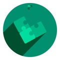 flat green logo with shadow, three puzzles