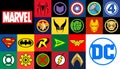 Icon, logo, top Superhero comics Marvel & DC, Vector editorial illustration