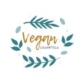 Icon, logo of Vegan cosmetics. Plants, branches, decorative elements in a circle. Vector image on a white background Royalty Free Stock Photo