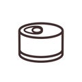 Icon of low round tin can with ring pull. Canned meat, fish, beans, pet food packaging. Metal container preserves pictogram. Royalty Free Stock Photo