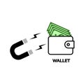 Icon magnet attracting money from a wallet. Vector illustration eps 10