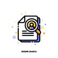Icon of magnifying glass and resume for professional staff recruitment or searching efficient employees concept Royalty Free Stock Photo