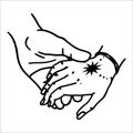 Icon male and female hand and star. Horoscopes, relationships, couple, marriage and family