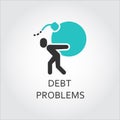 Icon of man carries a bomb, debt problems concept