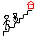 Icon of a man going to a financial goal, earning money for your home, vector illustration Royalty Free Stock Photo