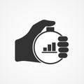 Icon of man`s hand holding stopwatch with graph inside Royalty Free Stock Photo