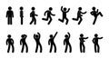 Icon man, stick figure people, stickman walks, stands and runs, set of human silhouettes