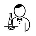 Icon with a man waiter and a bottle of wine on a tray