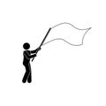 Icon man waving flag, parade illustration, stick man isolated pictogram Royalty Free Stock Photo