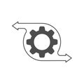 Icon of the management or optimization process. The gear icon with directional arrows