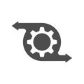 Icon of the management or optimization process. The gear icon with directional arrows