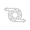 Icon of the management or optimization process. The gear icon with directional arrows