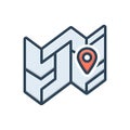 Color illustration icon for Map, delineation and route Royalty Free Stock Photo