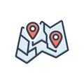 Color illustration icon for Map, delineation and route