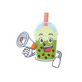 An icon of matcha bubble tea holding a megaphone Royalty Free Stock Photo
