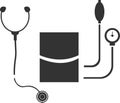 An icon for measuring blood pressure and a stethoscope.