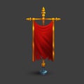 Icon of medieval vertical red flag with flagpole for game.