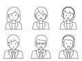 Icon of men and women in suits. Black and white line drawing Royalty Free Stock Photo