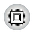 Icon of a Microprocessor Chip with Pins on a Gray Circle Background computer Royalty Free Stock Photo