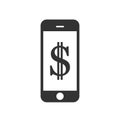 Icon of a mobile touch phone with a dollar sign drawn on the screen. Flat vector illustration. Royalty Free Stock Photo