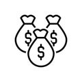 Black line icon for Money Bag, riches and piles