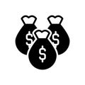 Black solid icon for Money Bag, riches and piles